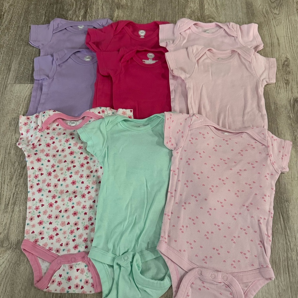 Assorted Baby Girls One-Piece Bodysuits - Pastel Pink, Lavender, Mint & Floral